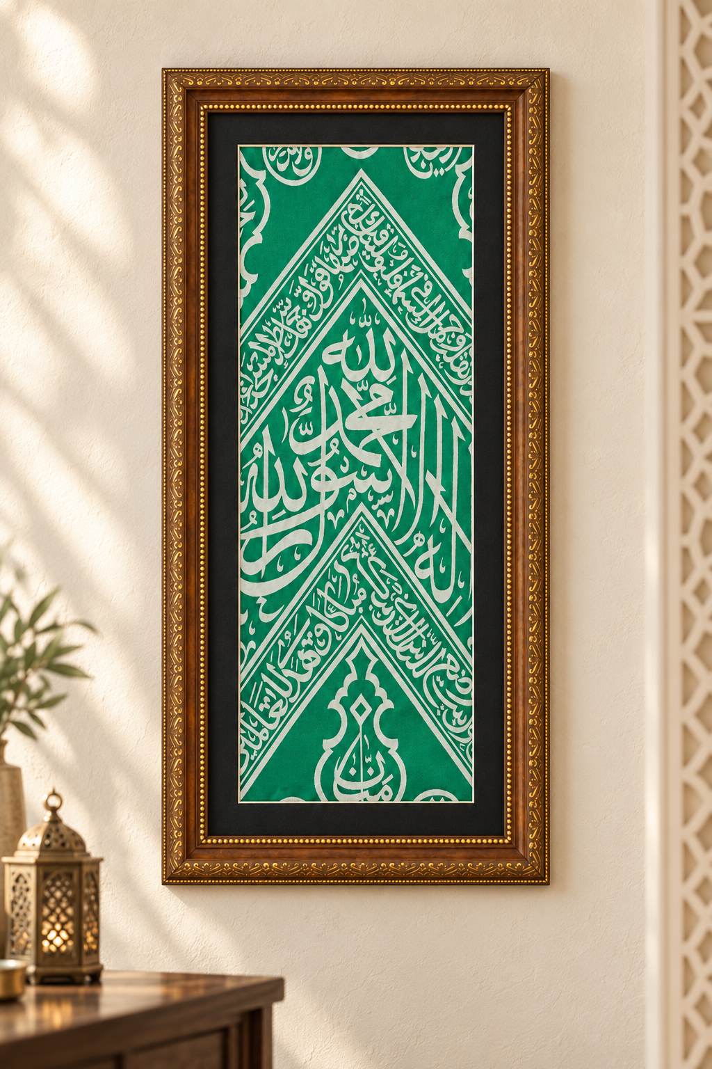 Framed Green Color Authentic Frame İnternal Kaaba Cloth - İslamic Home Decor - Ramadan Decor
