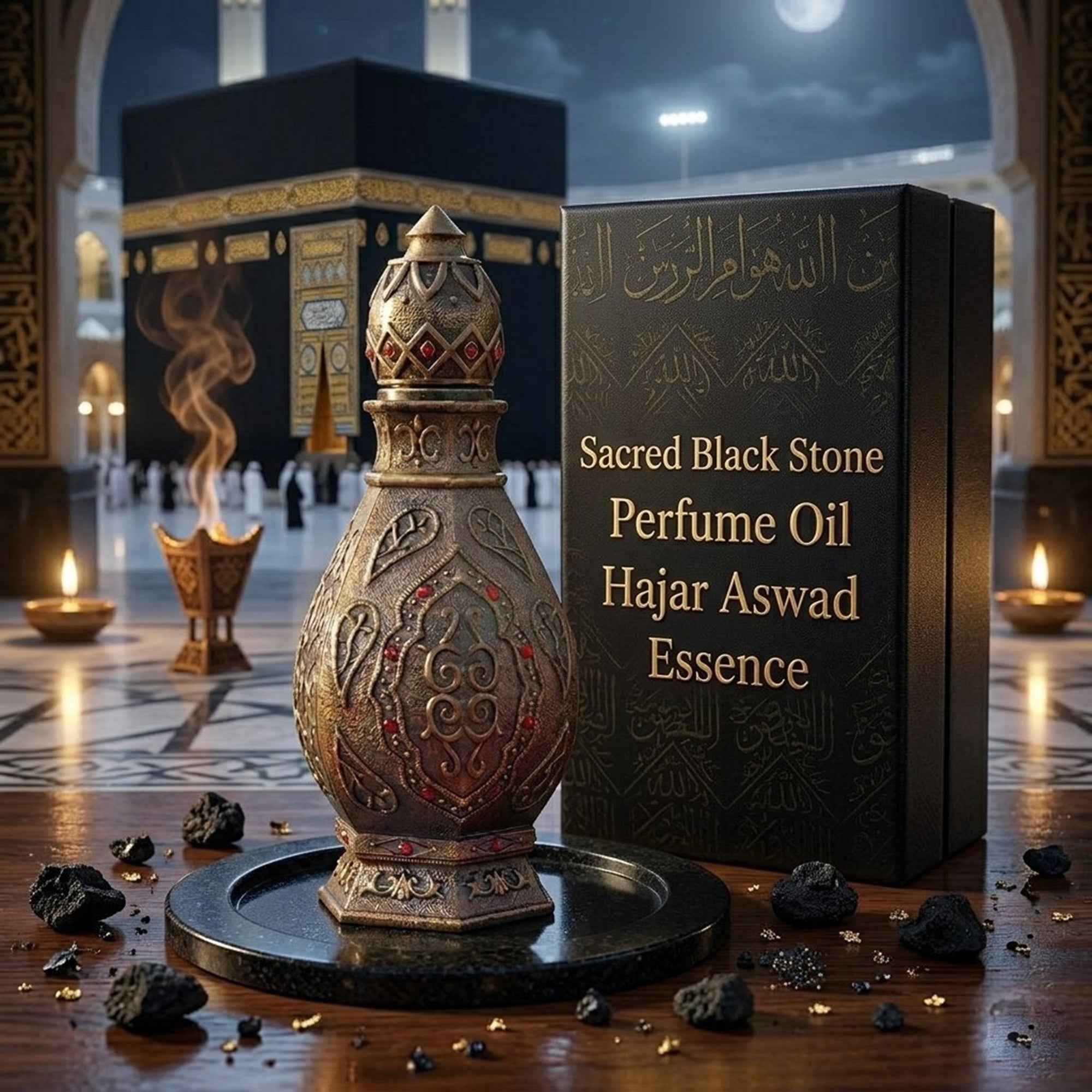 Sacred Black Stone Perfume Oil – Hajar Aswad Attar, Oriental Scent (Alcohol-Free 12ml)